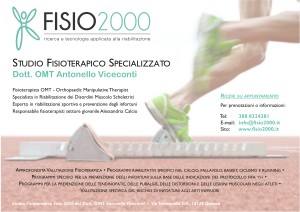 Volantino contenente tutti i servizi proposti da Fisio 2000 in ambito sportivo.