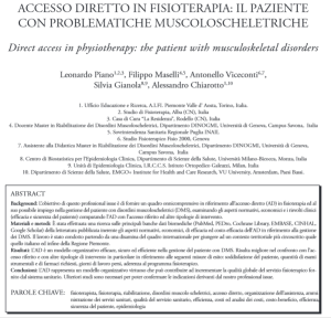 Accesso diretto in fisioterapia: un sistema virtuoso. Tra gli autori dell’articolo anche il dott. Viceconti